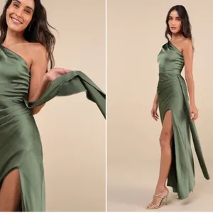 LULU's Sexy Prom Wedding Bridesmaid Elegant Satin One Shoulder Elegant Gown thumbnail 3