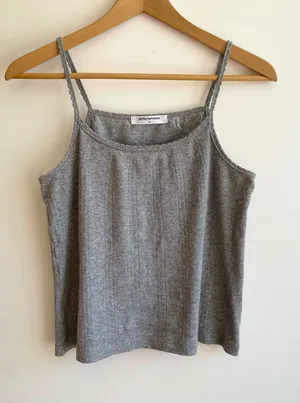 Perfectwhitetee 100% Cotton Pointelle Tank Top Size Small Gray thumbnail 1