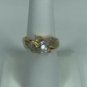 18K Gold-Plated Sterling Silver Cubic Zirconia Round CZ Swirl Bridal Se… thumbnail 2