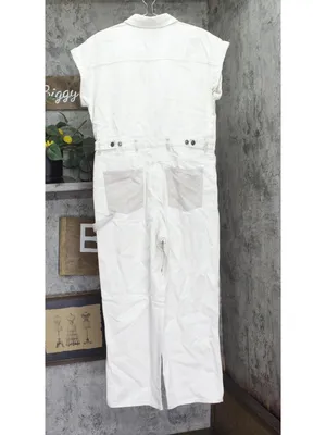 Woolrich X TGT Short Sleeve Western Denim Jean Jumpsuit Cream Off White 10 thumbnail 2