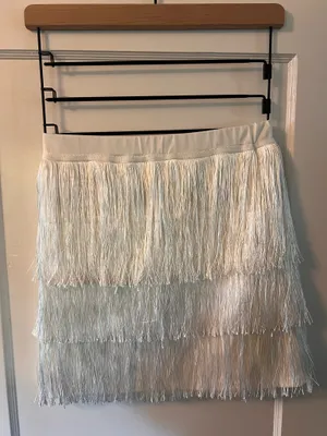 White Fringe Two-Piece Matching Set | Layered Tassel Crop Top & Mini Skirt thumbnail 4