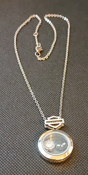 Harley Davidson Silver-tone Round Locket Necklace with Charms thumbnail 1