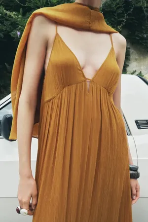 Zara dress maxi cape mustard yellow flowy kimono kaftan boho summer thumbnail 10
