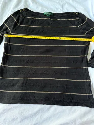 Lauren Ralph Lauren Petite P/M Black Gold Striped 100% Cotton Top thumbnail 7