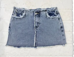 PrettyLittleThing Frayed Vintage Wash Denim Mini Skirt Womens 2 XS thumbnail 1