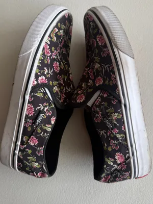 Vans Asher Dark Floral Slip-On Sneakers in Black Pink Floral Print Womens 7.5 thumbnail 9