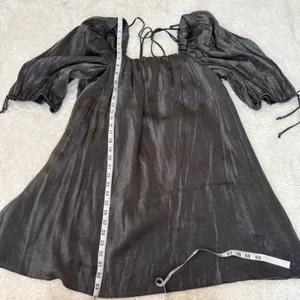 Free People Womens Grey Metallic Mara Puff Sleeve Dress S Emo Grunge Festival thumbnail 4