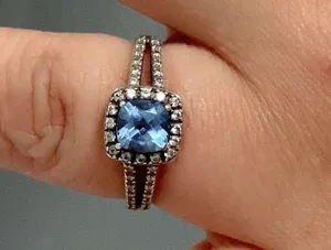 925 Sterling Silver Simulated London Blue Topaz Engagement Ring Signed AC TM thumbnail 5