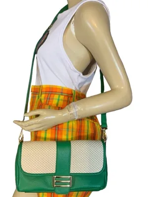 Divina Firenze Emerald Green Leather And Cream Rattan Crossbody Bag thumbnail 2