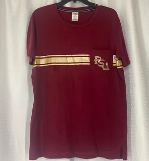 Pink Victoria Secret w/5th & Ocean FSU UNCONQUERED Graphic Tee sequin women sz S thumbnail 1