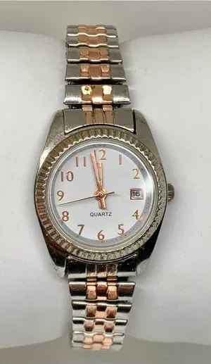 Accutime vintage classic women’s watch date two tone 25mm 6.5” running thumbnail 1