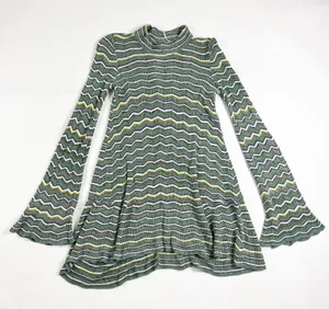 Free People Ziggy Zig Zag Knit Bell Sleeve Tunic Swing Pullover Sweater Dress S thumbnail 1