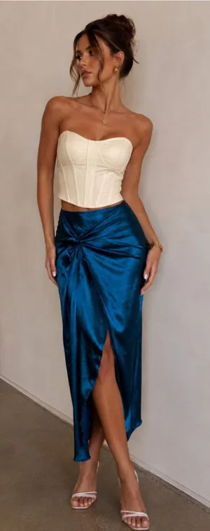 CIDER Teal Satin Asymmetrical Midi Skirt XS Y2K Fairy Grunge Going Out NWT thumbnail 1