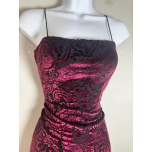 Fashion Magazine Vintage Y2K Burgundy Paisley Velvet Bodycon Mini Dress Small thumbnail 3