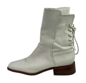 Sam Edelman TanaI Womens White Leather Square Toe Lace-up Back Ankle Boots 8.5 thumbnail 1