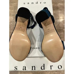 NEW Sandro Adrianne Velvet Block Heels In Turquoise size 36 thumbnail 7