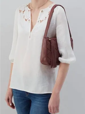 Hobo Kole Bag Berry Woven Leather Tassel Shoulder Handbag Zip Bohemian Old Money thumbnail 14