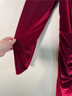 Burgundy Red Velvet Plunging Neckline Maxi Dress Gown Womens XL Holiday Party thumbnail 9
