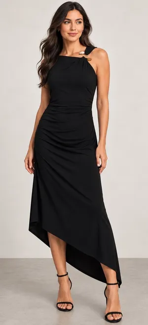 Taylor Black Asymmetrical Draped Maxi Dress XS NWT thumbnail 1