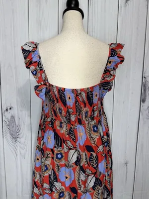 Ee:some Floral Tiered Ruffled Maxi Sundress Size L Smocked Back Sleeveless thumbnail 8