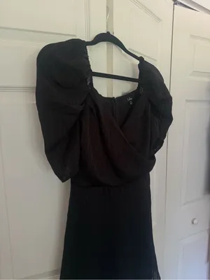 Lulus Dance After Dark Black Satin Striped Skater Dress Sweetheart Size Small thumbnail 4