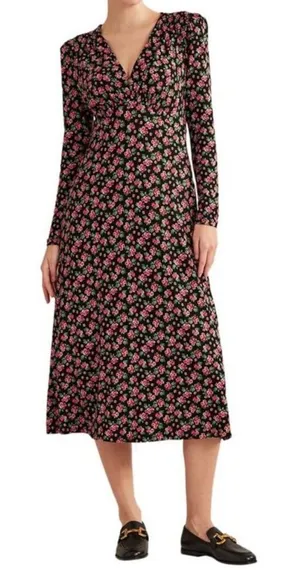 NWT Boden Women’s Jersey Tea Midi Dress Diamond Rose Floral Black Pink 6 Petite thumbnail 1