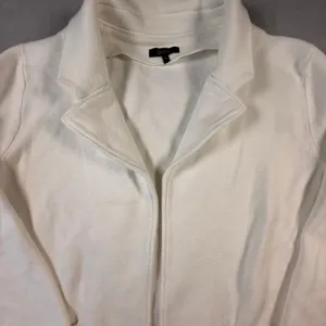Quince Organic Cotton Knit Blazer White Open Front Cardigan Jacket Layer Large thumbnail 3