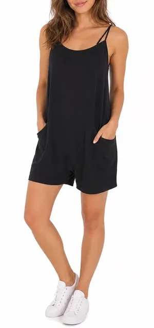 Fantaslook Black Relaxed Fit Romper Pockets Adjustable Straps Size M Size M thumbnail 1