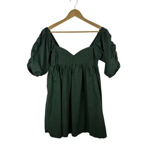 Hyacinth House‎ Tuckernuck Sasha Mini Dress XS Green Cotton Poplin Babydoll Puff thumbnail 2