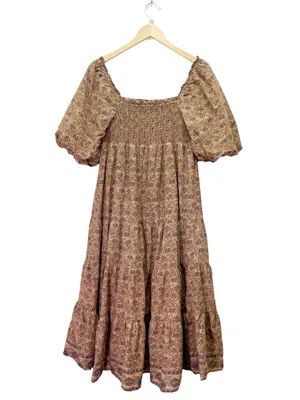 A Loves A Brown Floral Smocked Puff Sleeve Tiered Midi Dress Large Cottagecore thumbnail 3