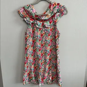 Lost + Wander Womens Mini Dress Floral Smocked Ruffle Cowl Neck Multi Size M thumbnail 2