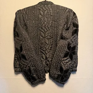 Free People Quinn Quilted Jacket Velvet Floral Applique Jacket Black Women Sz L thumbnail 13