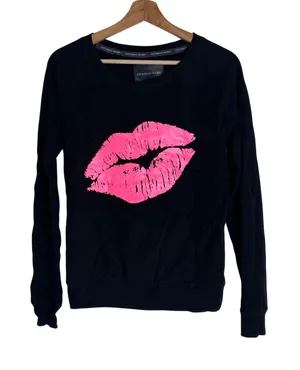 Victoria's Secret Women's Pink Lips Graphic Sweatshirt Black XS y2k thumbnail 1