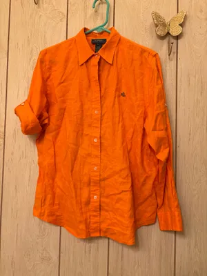 bright orange Lauren Ralph Lauren linen button-down shirt thumbnail 1