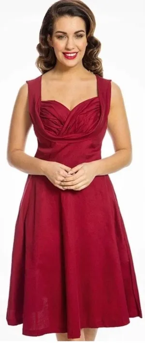 Lindy Bop Ophelia Shelf Bust Burgundy 50s Pinup Swing Dress Large UK 14 US Large thumbnail 1