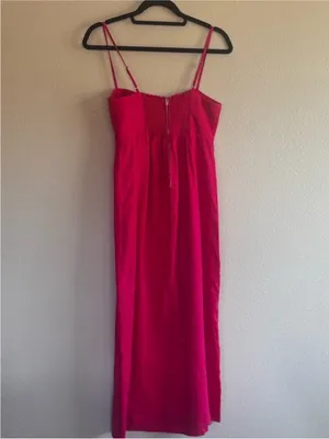 Reformation 100% Linen Bright Pink Spaghetti-Strap Dress thumbnail 2