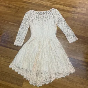 Free People Lace Dress Womens Size 2 Long Sleeve Beige‎ Hi Low Hem Summer Boho thumbnail 4