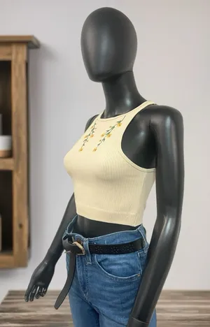 ZARA‎ SEAMLESS EMBROIDERED TOP | ZARA SUNFLOWERS Sz XS thumbnail 1