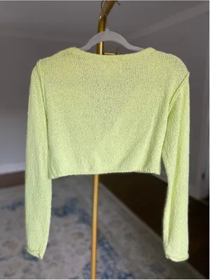 Urban Outfitters Neon Lime Cropped Top Knit Drape Front Sweater Festival Boho S thumbnail 3