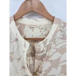 Soft Surroundings Tunic Women S 2BE43 Tan Floral Split Neck 3/4 Sleeve EUC thumbnail 2