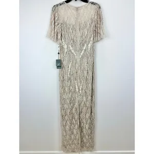 Adrianna Papell Beaded Flutter Sleeve Gown Long Biscotti Beige Formal US 4 NWT thumbnail 13