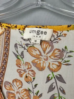 Umgee Mustard Yellow Floral Boho Faux Wrap Ruffle Dress Medium thumbnail 2