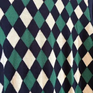 J. CREW Sweater‎ 100% Merino Wool Navy Blue Green Argyle Medium Business Classy thumbnail 2