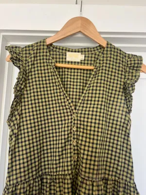Nation LTD lichen check Tegan cotton ruffled shirt dress, S, cottage, prairie thumbnail 7