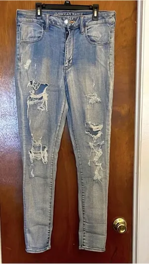 American Eagle Outfitters High Rise Distressed Jeans - Light Blue thumbnail 1