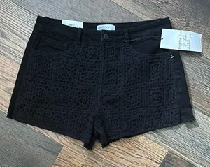 Vanilla Star Black Boho Denim Shorts with Granny Square Crochet Design Size 29/9 thumbnail 1