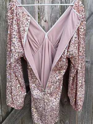 EUC Free People Dance All Night Sequined V Neck Puff Slv. Dress Rose Gold Small thumbnail 11
