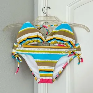 Hotkiss Sequin Bikini Set Small Y2K Rainbow Striped Sequin Vibrant Top & Bottom thumbnail 4