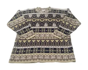 Vintage Arielle Fair Isle‎ Knit Sweater Brown Tan Lurex Metallic Made in USA L thumbnail 1