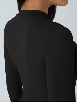 HALARA Black Mock Neck Long-Sleeve Flare Maxi Dress Pocket & Waist Detail XS thumbnail 3